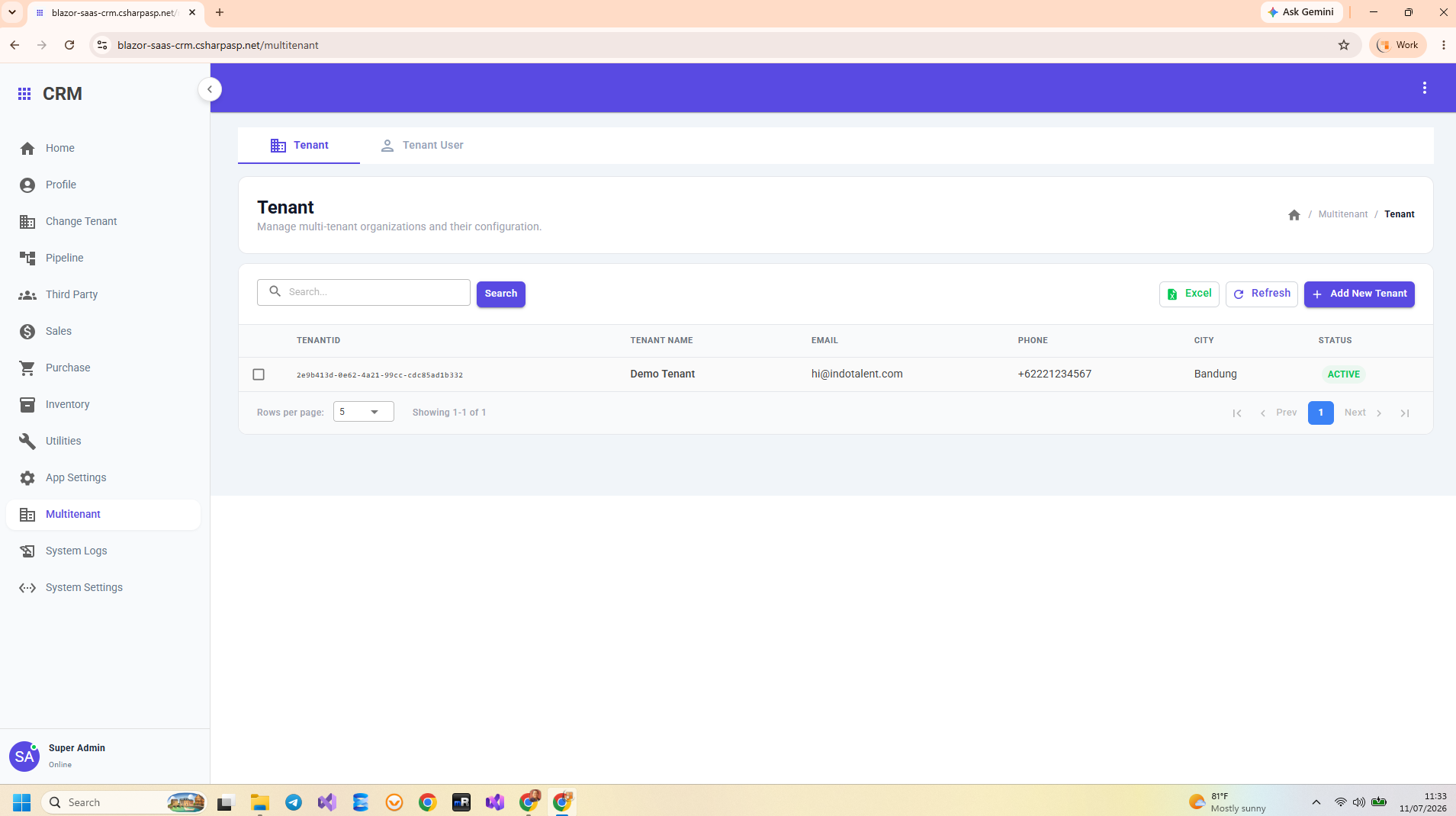 Blazor CRM Multi-Tenant Sales Pipeline