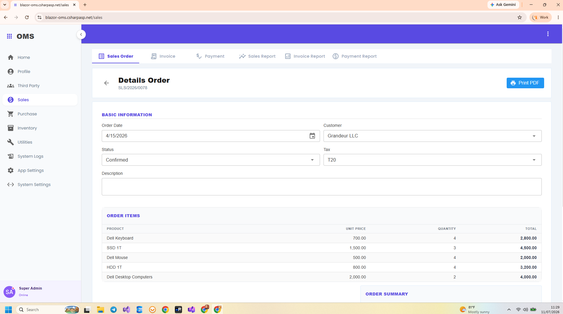Blazor OMS Reporting & Analytics